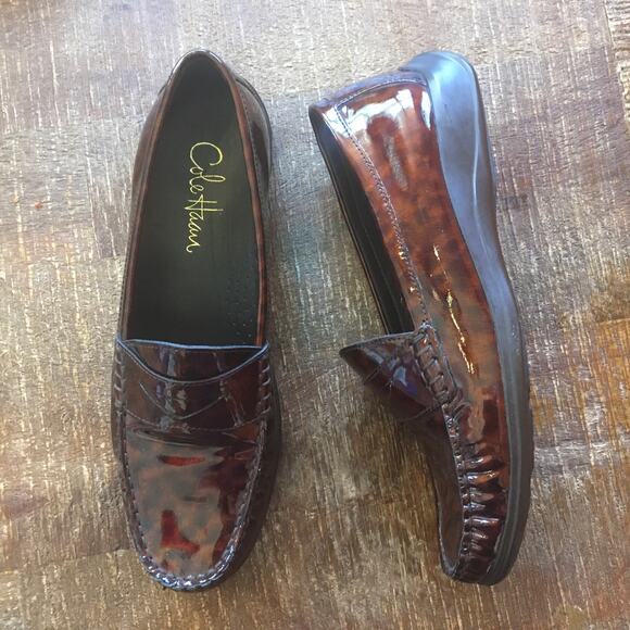 Cole Haan Patent Leather Penny Loafer Womens 7 B Tortoiseshell Brown Slip On - Picture 1 of 10